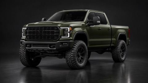 Olive green heavy-duty pickup truck concept