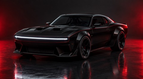 Black muscle car with light bar